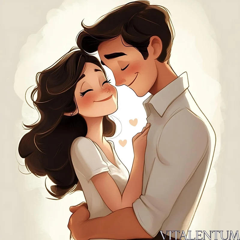 Cartoon Couple in Love Illustration AI Image