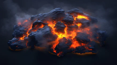 Fiery Molten Lava and Rock Formation