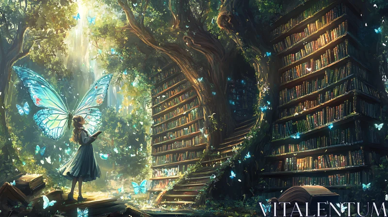 AI ART Whimsical Butterfly Reading in Forest