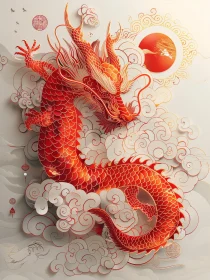 Crimson Dragon in Celestial Paper Art