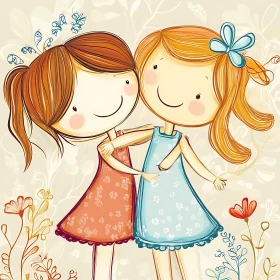 Whimsical Girls Illustration: A Bond of Friendship