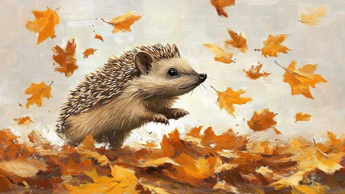 Hedgehog with Falling Leaves