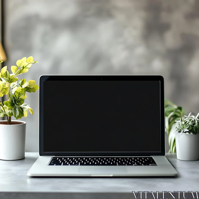 AI ART Tidy Desk Setup with Laptop and Greenery