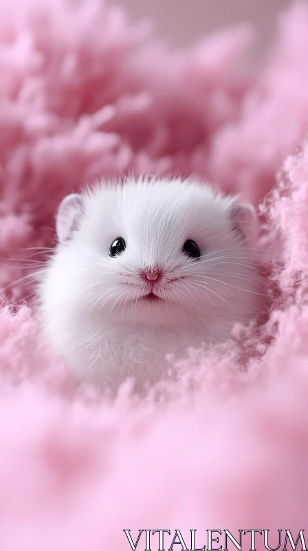 Charming Hamster in Fluffy Pink Setting AI Image