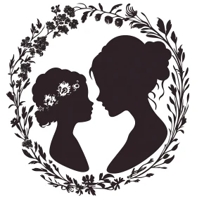 Floral Wreath Silhouette: Mother and Child