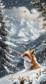 Serene Snowy Mountain Fox Scene