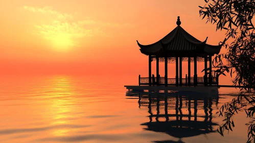 Pagoda Silhouette at Sunset