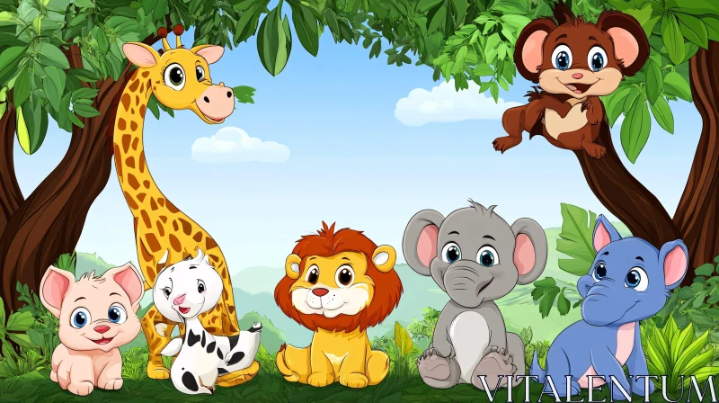 AI ART Adorable Baby Jungle Animals in Cartoon Style