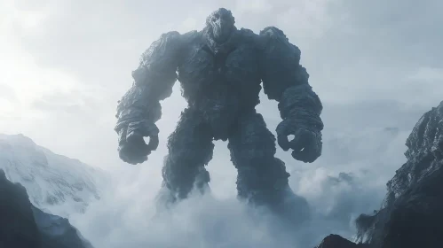 Mountain Golem in Misty Landscape