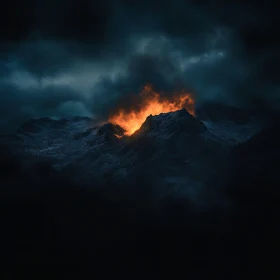 Fiery Nighttime Mountain Scene