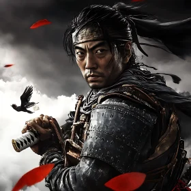 Stoic Samurai Portrait with Sword
