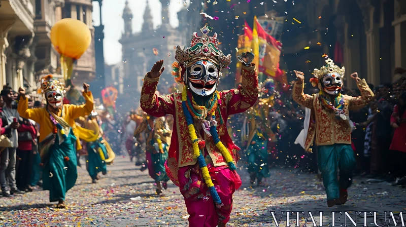 Colorful Masked Parade Celebration AI Image