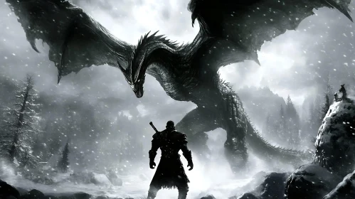 Dragon Encounter: A Warrior's Snowy Challenge