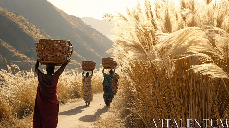 Women Carrying Baskets on Rural Path AI Image