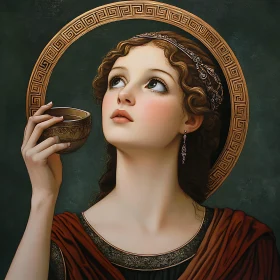 Serene Woman with Cup and Halo Artwork