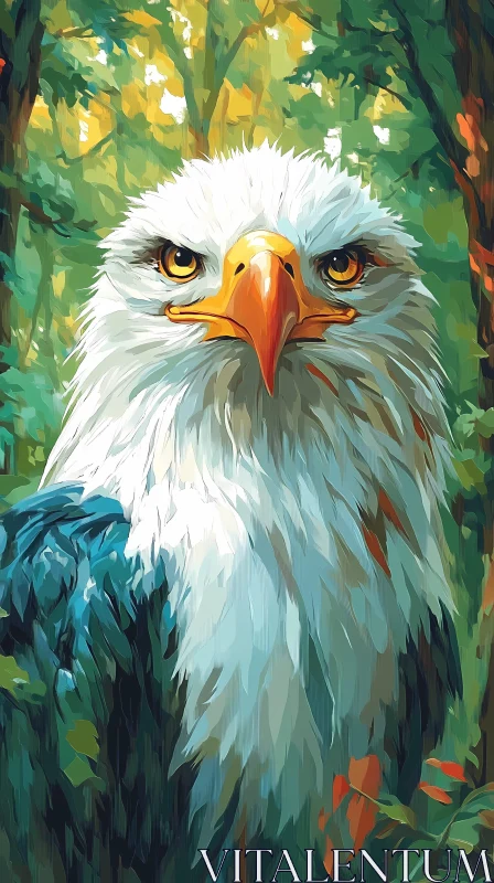 Eagle in Forest Scene AI Image