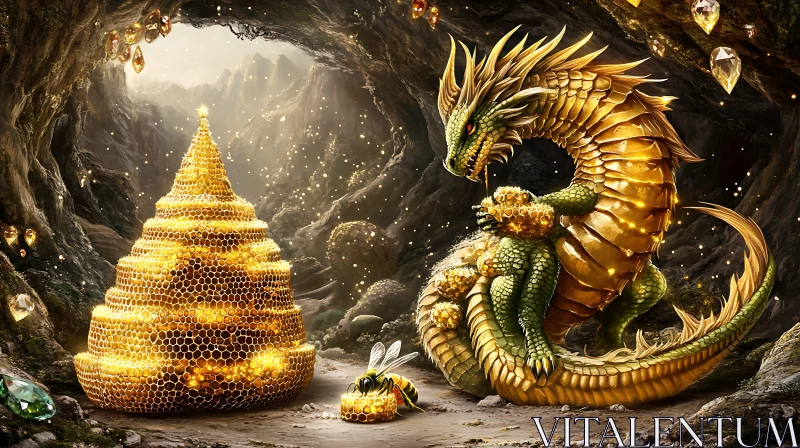 AI ART Mystical Dragon with Honey Treasure