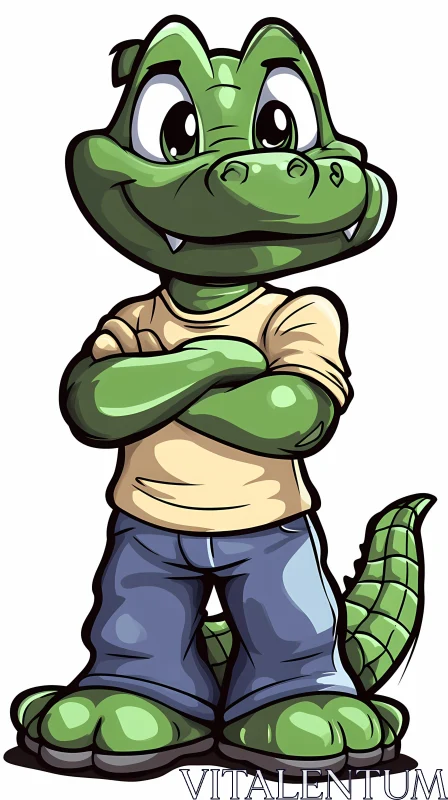 Playful Alligator Cartoon with Casual Outfit AI Image