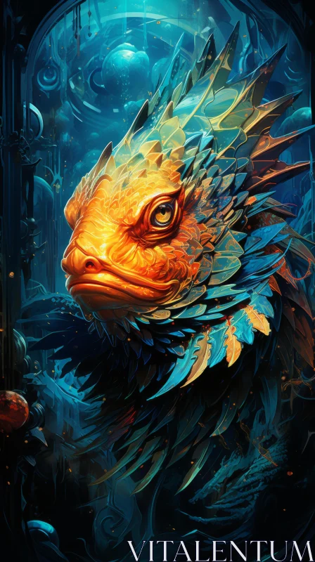 Fantasy Inspired Digital Artwork - Orange and Blue Lizard AI Image