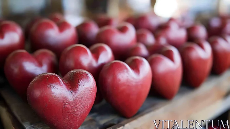 Red Wooden Hearts Close-Up AI Image