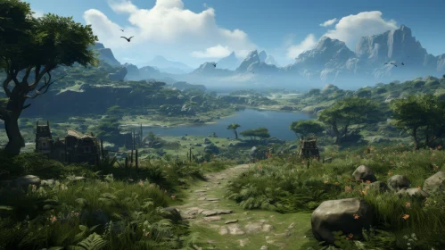 Grassy Mountain Landscape with Rich Fauna and Flora
