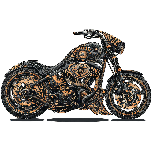 Steampunk Motorcycle with Skull and Gears Design