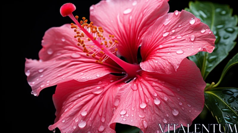 Tropical Pink Flower with Water Droplets - Art of Nature AI Image