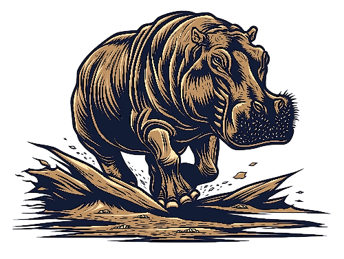 POD Design Vintage Hippopotamus Illustration in Tattoo Art Style