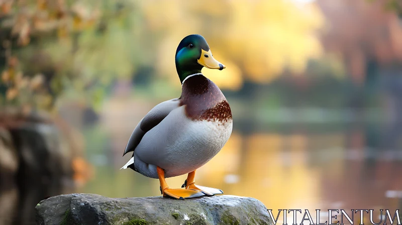 Mallard Duck on Rock AI Image