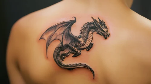 Grayscale Dragon Tattoo Design