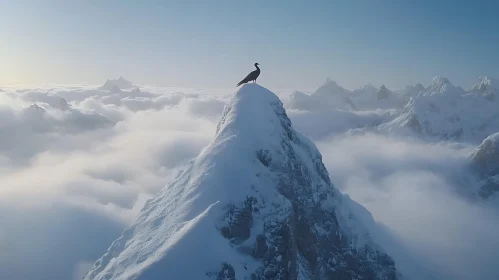 Summit Sentinel: Bird Above the Clouds