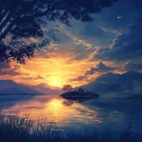 Sunset Reflection on Calm Waters