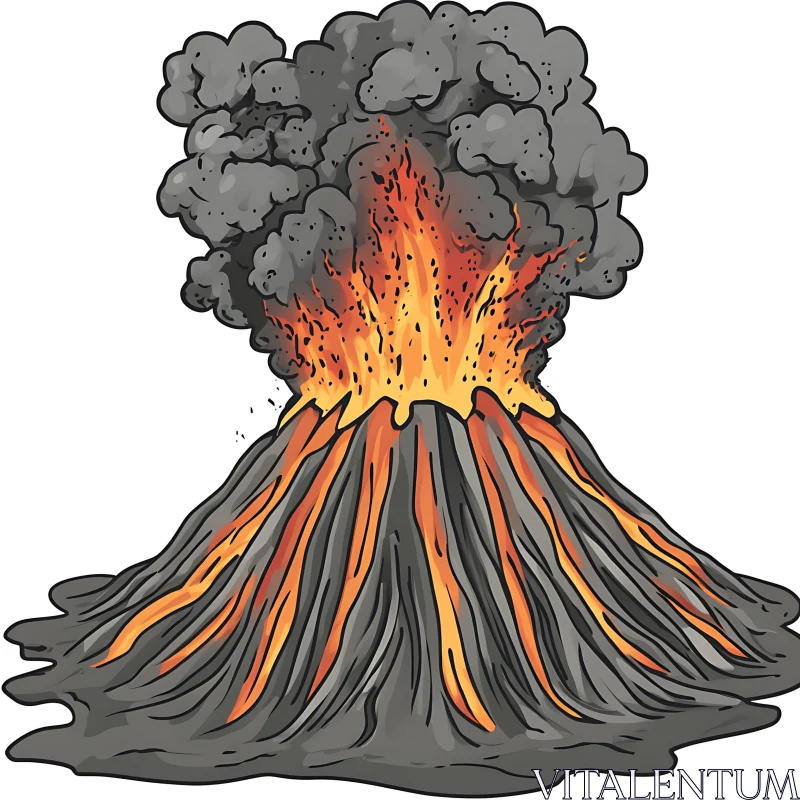 Volcano Erupting with Lava and Smoke AI Image