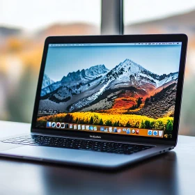 Sleek Laptop with Nature Desktop Wallpaper