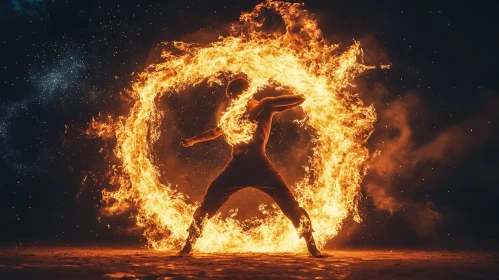 Nighttime Fire Dance Art with Lone Performer