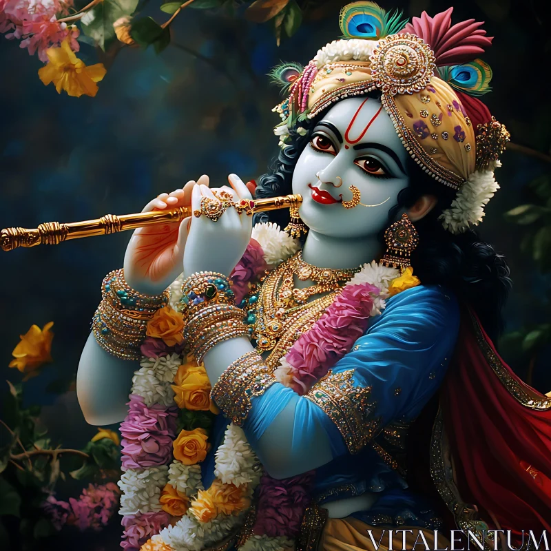 Divine Krishna with Flute AI Image