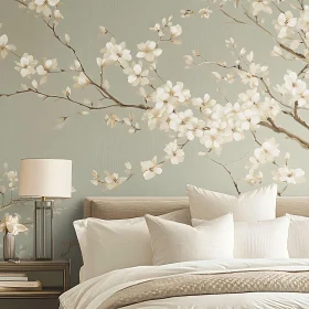 Modern Bedroom with White Flower Mural