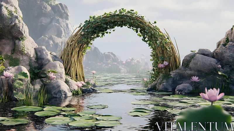 AI ART Pink Lotus Flowers in Serene Water Garden