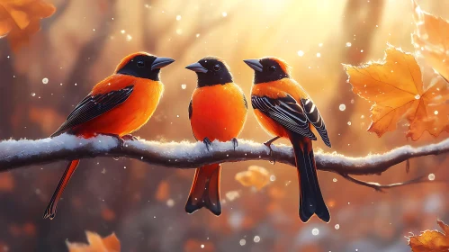 Birds in Winter Scene