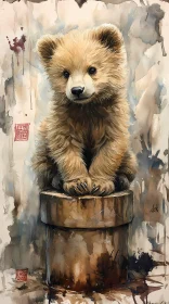 Charming Young Bear on Pedestal