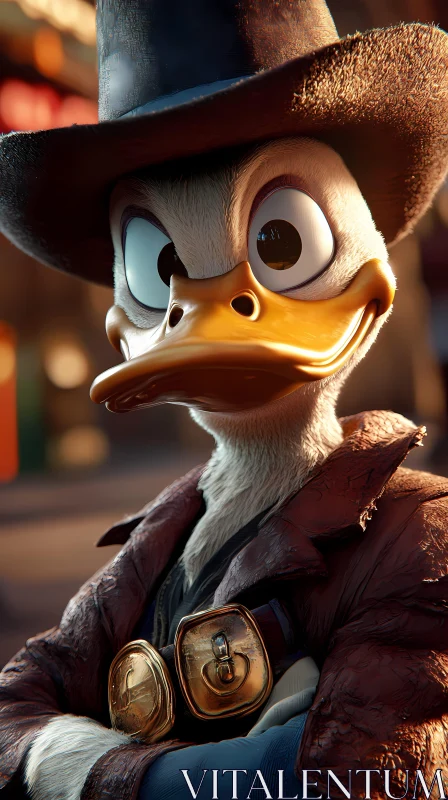 Cartoon Duck in Leather Jacket AI Image