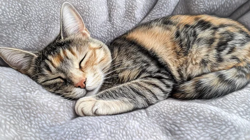 Tranquil Feline Resting on Cozy Fabric