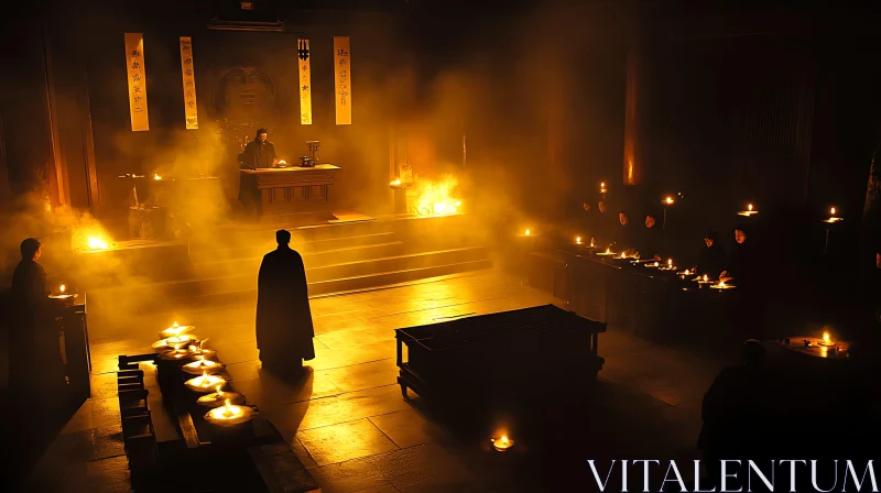 AI ART Dimly Lit Monks in Temple with Candles