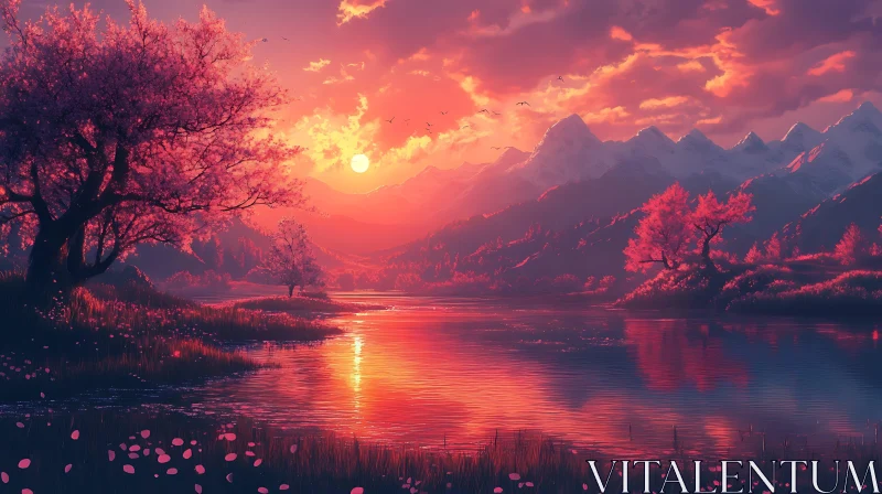 Lake at Sunset AI Image