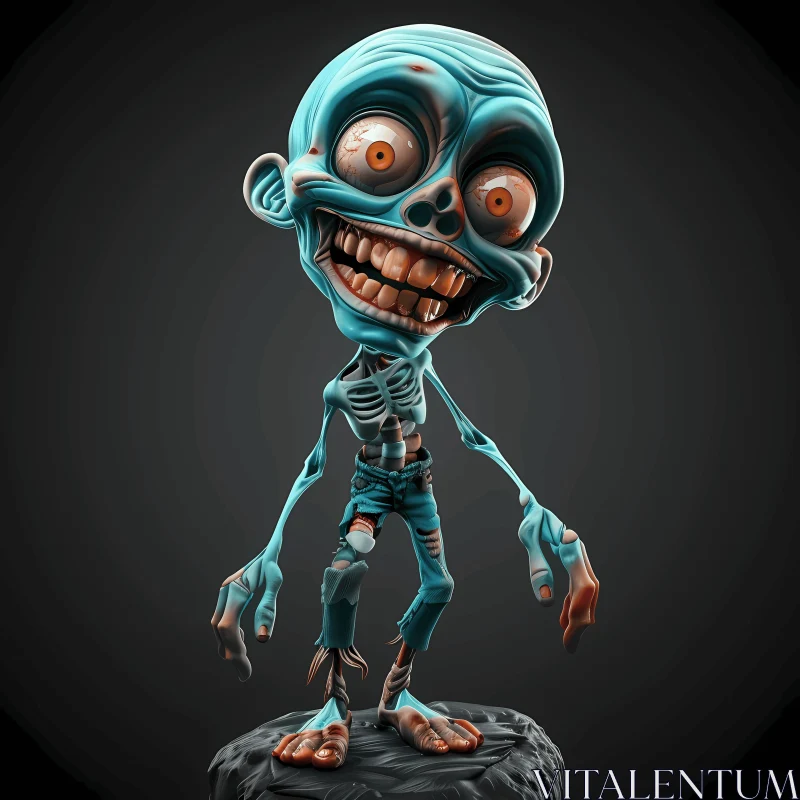 AI ART 3D Cartoon Zombie Illustration - Smiling Blue Zombie in Jeans