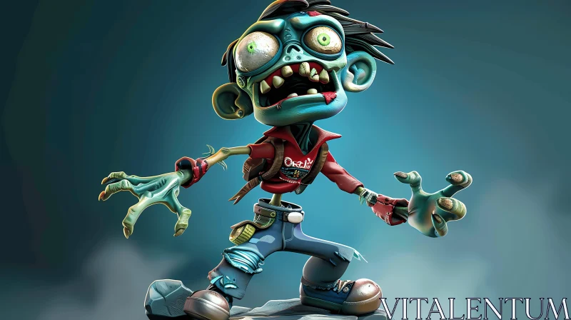 3D Rendered Cartoon Zombie with Terrified Expression AI Image