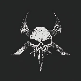 Stylized Monochrome Skull with Horns Art