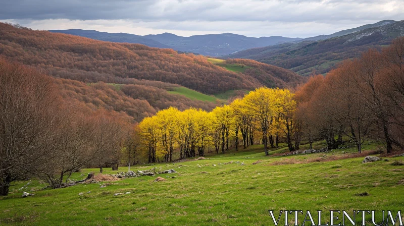 AI ART Beautiful Yellow Grove in Autumn Hills