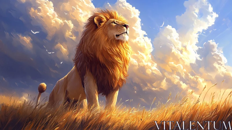 Regal Lion Amidst Golden Grasses AI Image