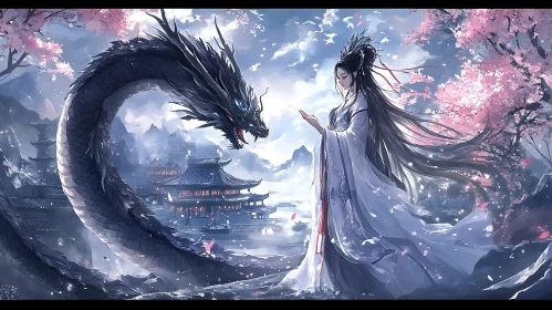Serene Woman with Dragon